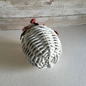 Miniature White Wicker Basket With Flowers Ornament