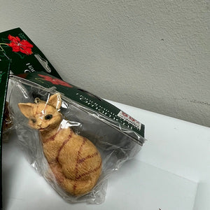 Holiday Cat Ornament Lot of 4 Hand Painted Tiger Striped Cat Ornaments