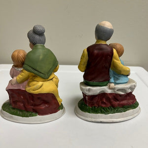 Porcelain Grandpa with Grandson Grandma with Granddaughter Set