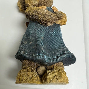 Resin Bear Figurine Girl with Denim Jumper 8 inch