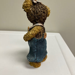 Resin Bear Figurine Girl with Denim Jumper 8 inch
