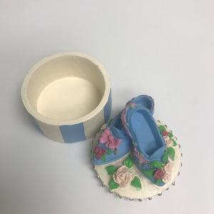 Miniature Collectible Resin Trinket Box With Resin Victorian Shoes On Top