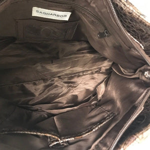 Sag Harbor Women’s Faux Brown Leather Reptile Shoulder Bag