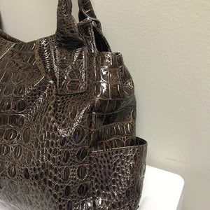 Sag Harbor Women’s Faux Brown Leather Reptile Shoulder Bag