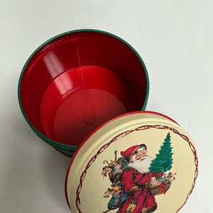 Small Round Christmas Tin Green Santa Claus Potpourri Press Tin 1991
