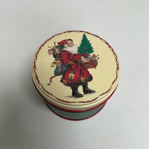 Small Round Christmas Tin Green Santa Claus Potpourri Press Tin 1991