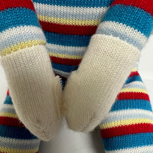Sock Monkey 12 inch Knitted Plush by Aurora. Colorful Red Yellow Blue White