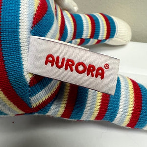 Sock Monkey 12 inch Knitted Plush by Aurora. Colorful Red Yellow Blue White