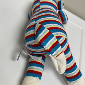 Sock Monkey 12 inch Knitted Plush by Aurora. Colorful Red Yellow Blue White