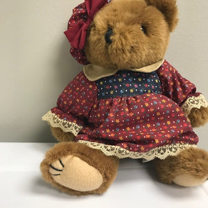 Plush Teddy Bear with Calico Print Dress 10" Jointed Bear Plush Toy