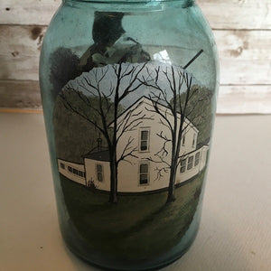 Vintage Blue Quart Ball Mason Jar Decoupage Farm House