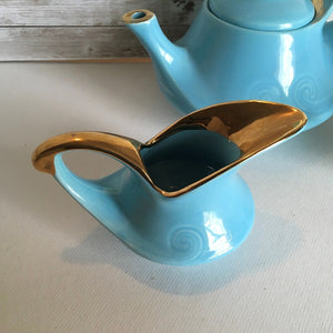Vintage Blue and Gold Aladdin Style 3 Piece Teapot Set