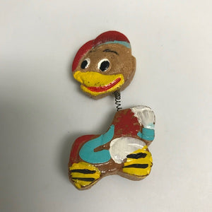 Vintage Carved Wooden Duck Spring Bobble Head Broach Japan