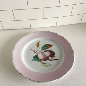 Vintage China Plate With Hand Painted Fruit Pink Trim 8" Plate