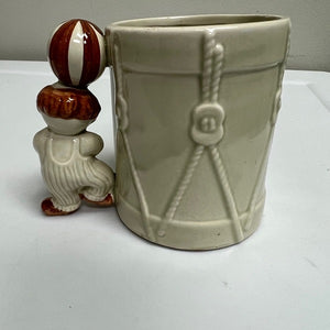 Vintage Circus Clown Ball Handle Drum Mug Cup Collectible Ceramic