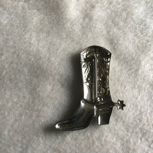 Vintage Cowboy Boot with Spur Silver Tone Brooch