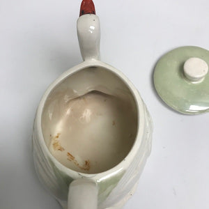 Vintage Czechoslovakia Green Lustre-Ware Ceramic Swan Teapot