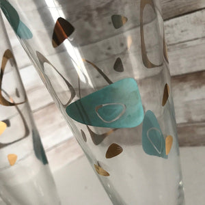 Vintage Federal Amoeba Boomerang Turquoise Pilsner Glasses Set Of 8