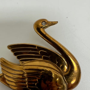 Vintage Gold Toned Metal Swan Brooch 2 inch