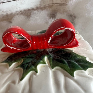 Vintage Lefton Holly Berry Christmas Present Gift Box Candy Dish 1970