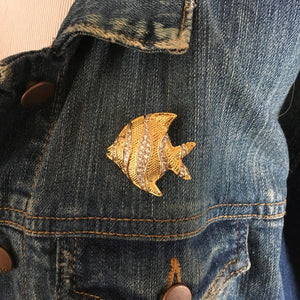 Vintage Retro Fish Brooch Gold Tone With Clear Rhinestones