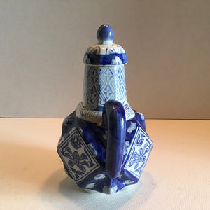 Vintage Squared Diamond Teapot Cobalt Blue And White Pattern