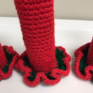 Vintage Christmas Décor Set 3 Hand Crocheted Red Holiday Candles with Flame