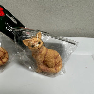 Holiday Cat Ornament Lot of 4 Hand Painted Tiger Striped Cat Ornaments