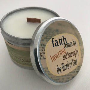 Faith Comes By Hearing Inspirational Candle | Amazing Grace Fragrance-Chickenmash Farm