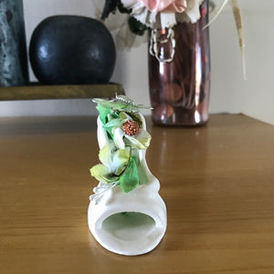 Porcelain White Shoe Open Toe Shoe with Flowers