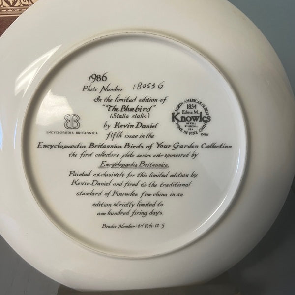 Authentic 1986 Kevin Daniel Bluebird Collectible Plate