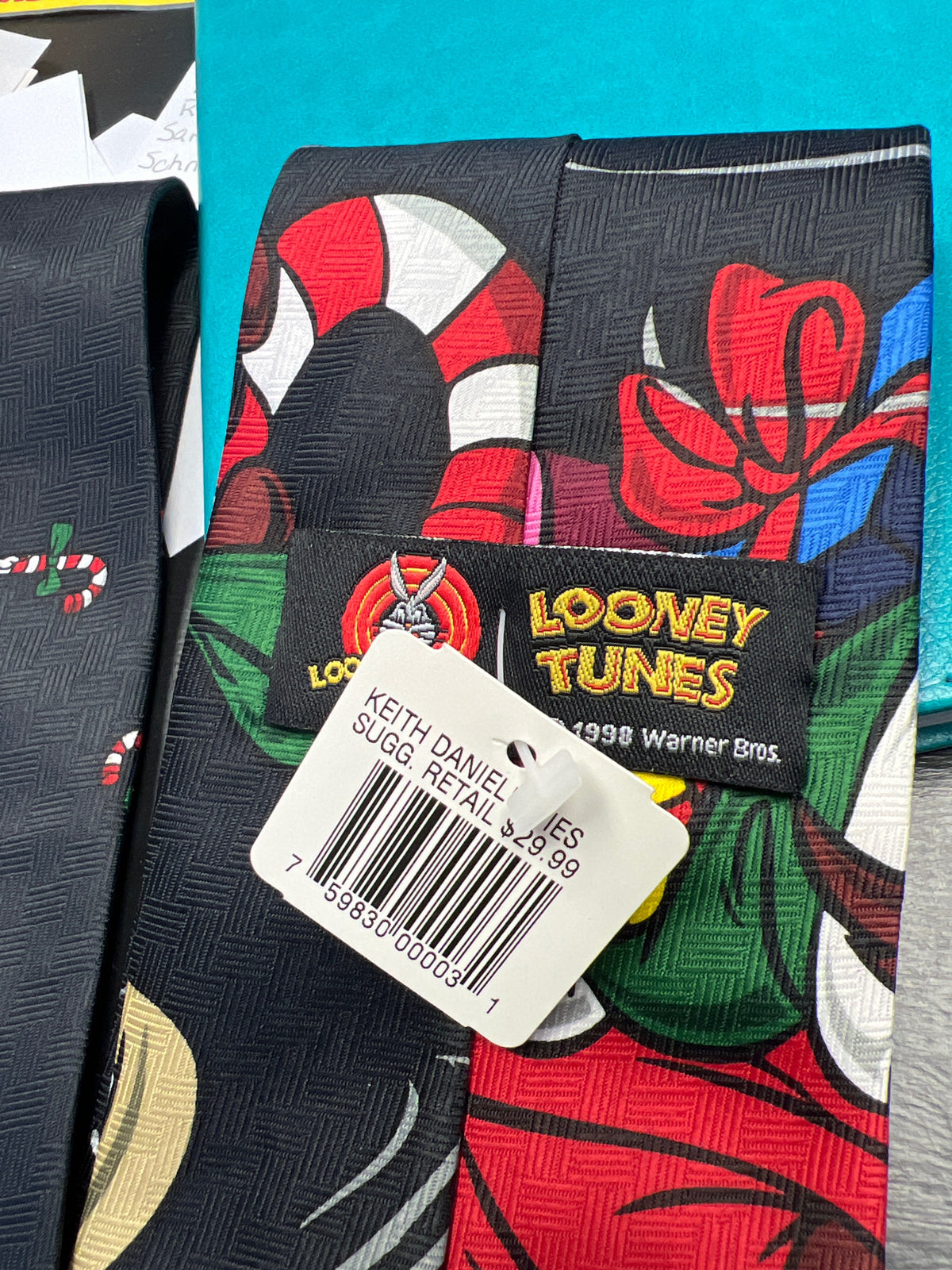 1998 Looney Tunes Taz Christmas Novelty Tie NWT Keith Daniel's Candy Cane Taz