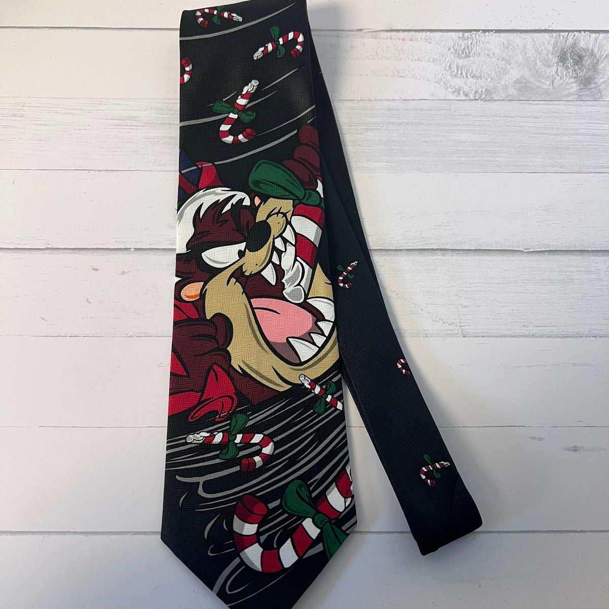 1998 Looney Tunes Taz Christmas Novelty Tie NWT Keith Daniel's Candy Cane Taz