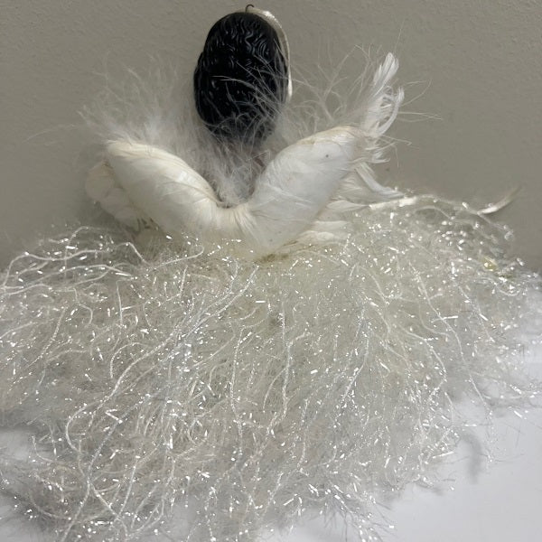 Angel Christmas Ornament Ceramic Head Fringe Body Dark Complexion