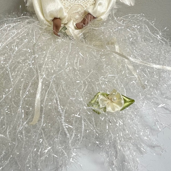 Angel Christmas Ornament Ceramic Head Fringe Body Dark Complexion