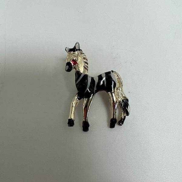 Black and White Enamel Gold Tone Zebra Brooch