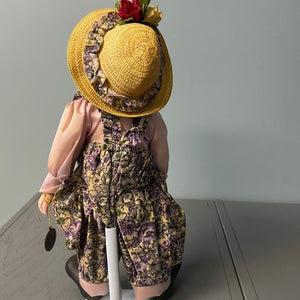 Brinns 1992 Porcelain Clown Doll Lavender Purple Clown with Stand 16 inch