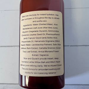 Bottle label with product description and ingredients on a white background