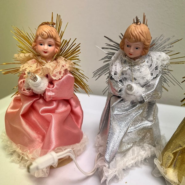 Christmas Tree Topper Vintage Angel Light-Up Ornament Lot of 4