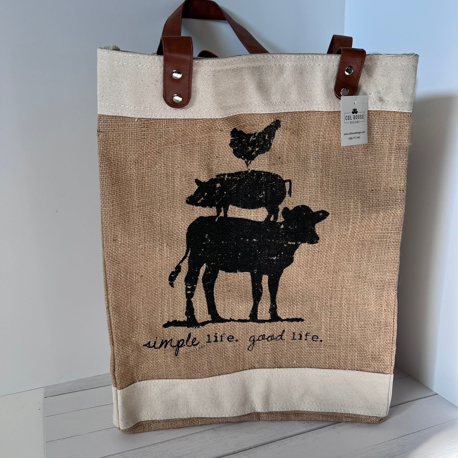 Col House Designs Farm Animal Tote Bag Jute Market Bag