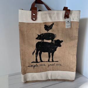 Col House Designs Farm Animal Tote Bag Jute Market Bag