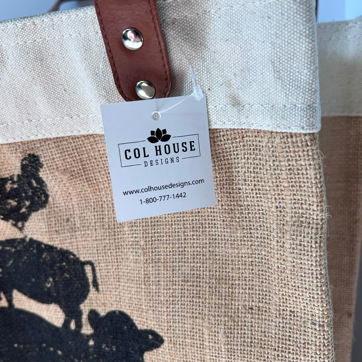 Col House Designs Farm Animal Tote Bag Jute Market Bag