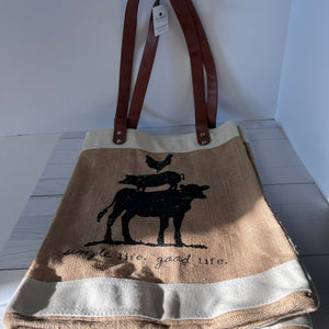 Col House Designs Farm Animal Tote Bag Jute Market Bag