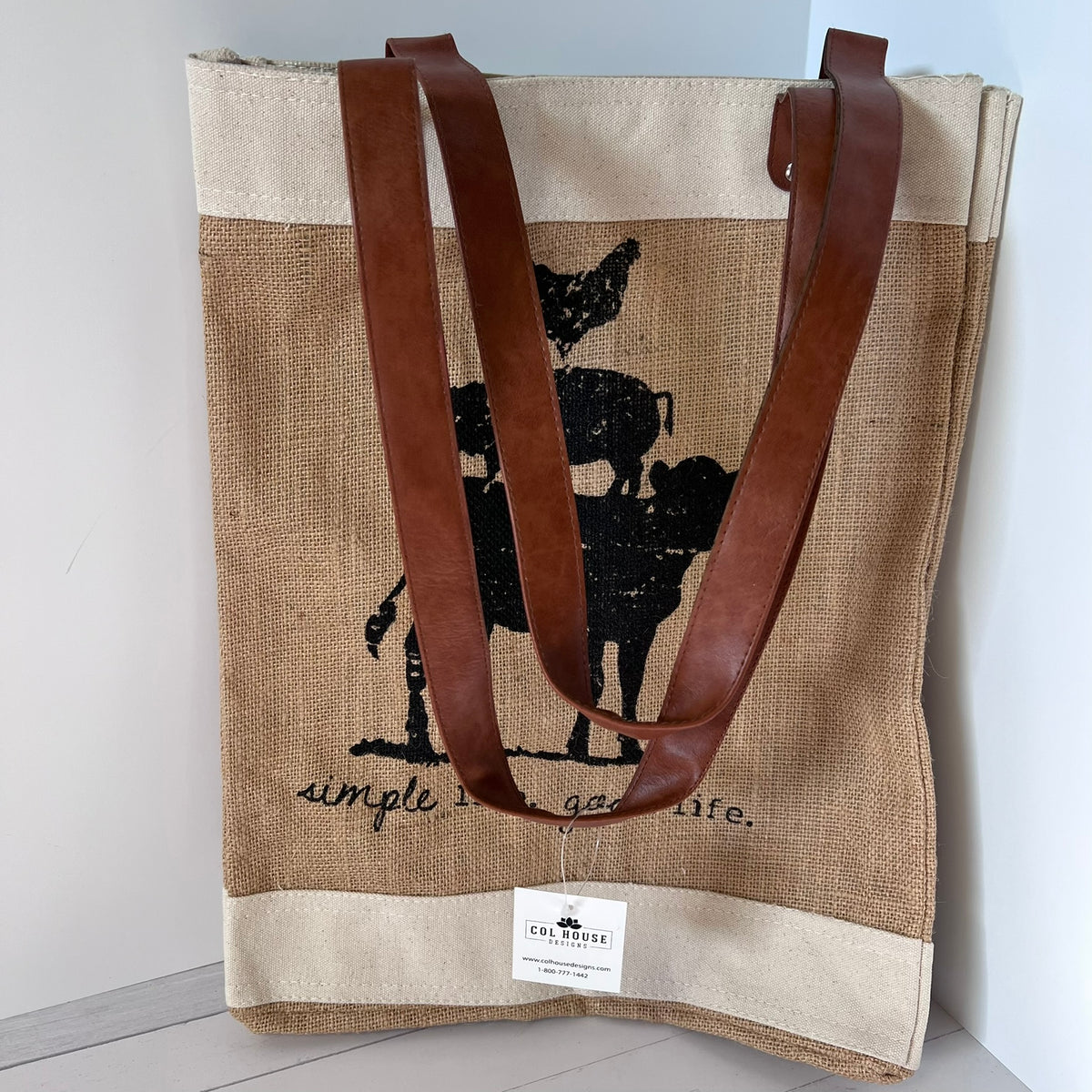 Col House Designs Farm Animal Tote Bag Jute Market Bag