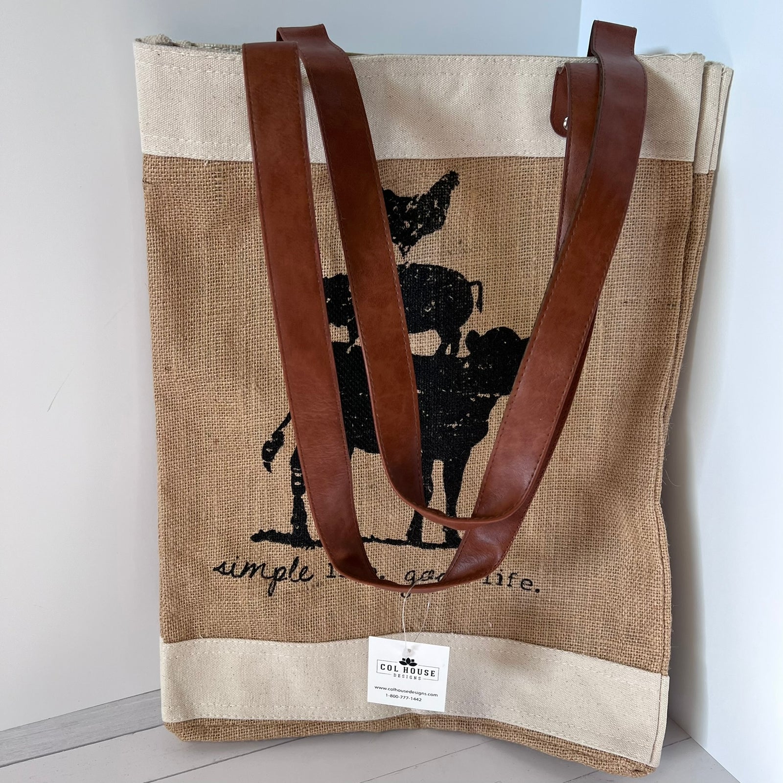 Col House Designs Farm Animal Tote Bag Jute Market Bag