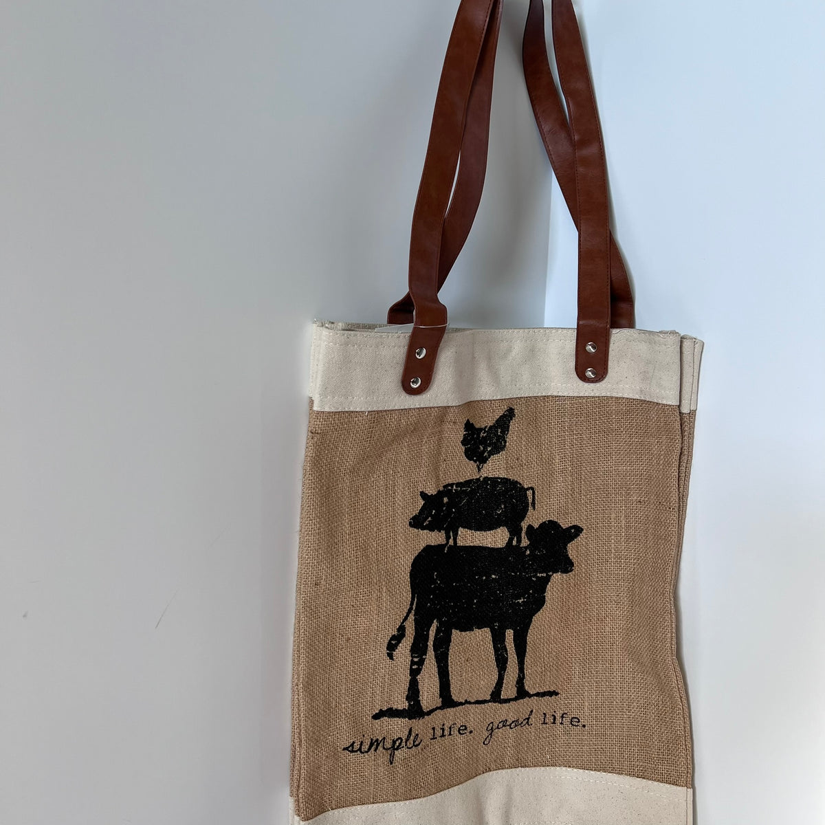 Col House Designs Farm Animal Tote Bag Jute Market Bag