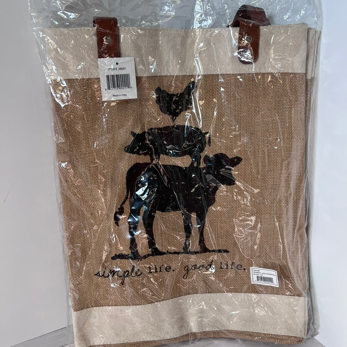 Col House Designs Farm Animal Tote Bag Jute Market Bag