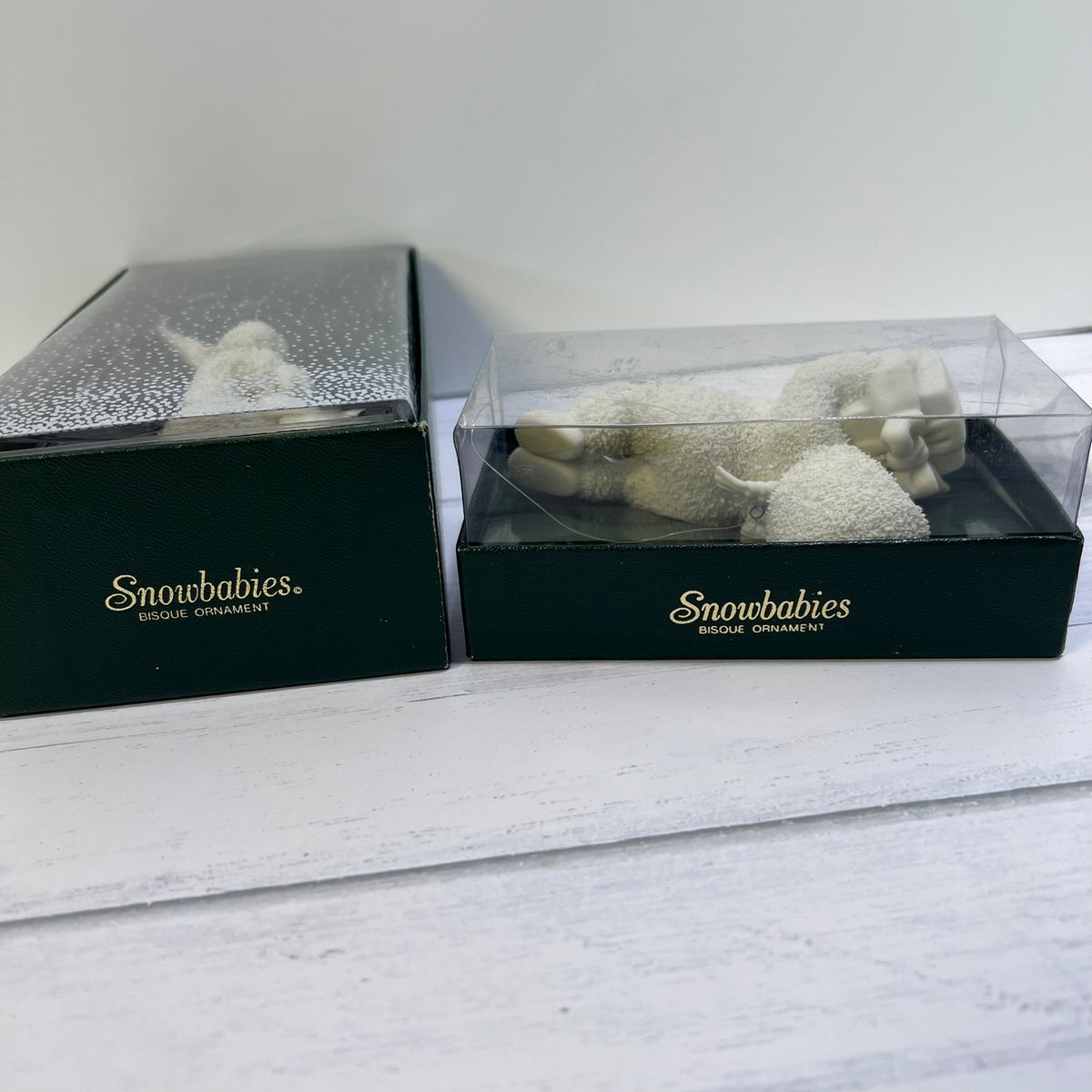 Dept 56 Snowbabies Ornament Lot of 2 Boxed Bisque Porcelain Ornaments 1995