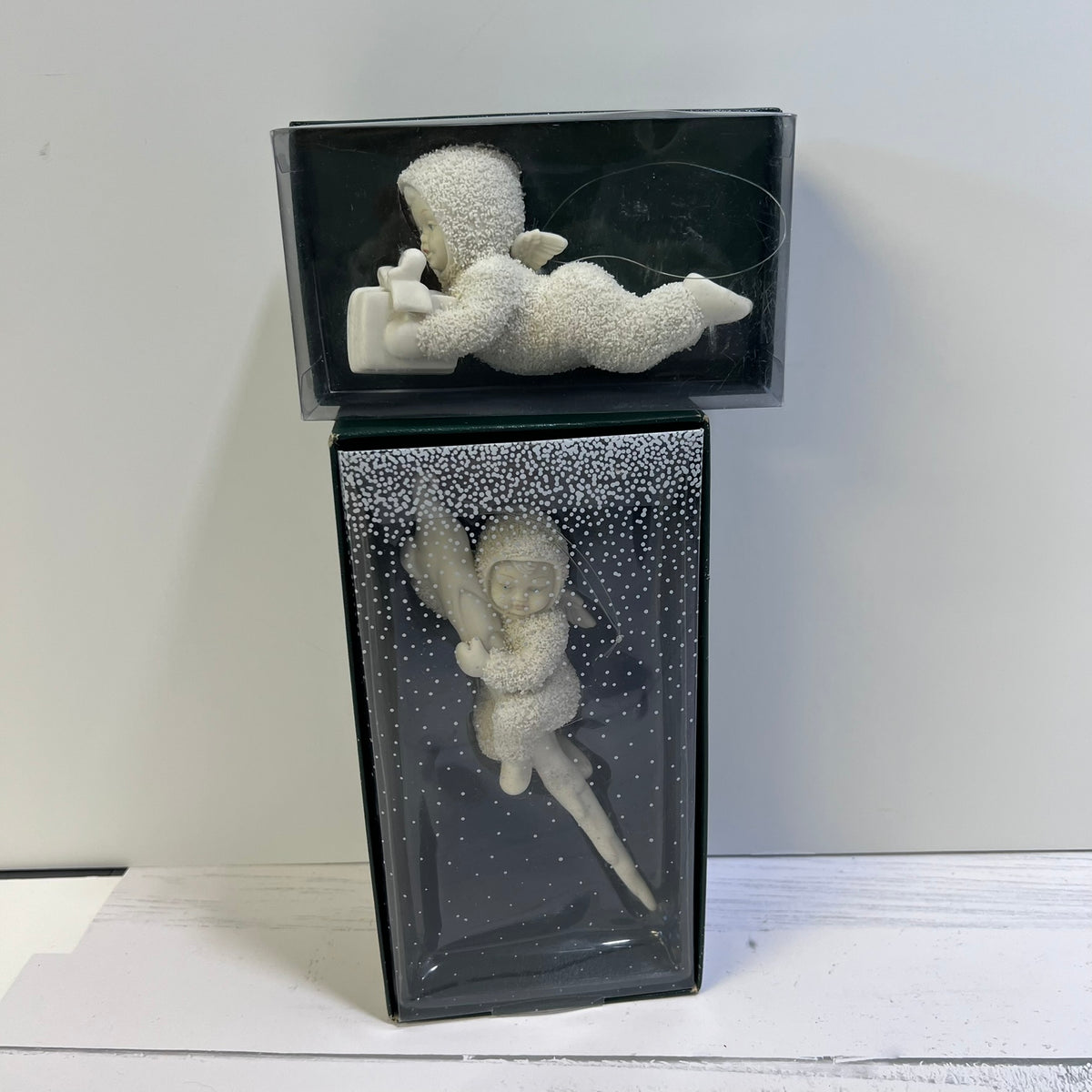 Dept 56 Snowbabies Ornament Lot of 2 Boxed Bisque Porcelain Ornaments 1995