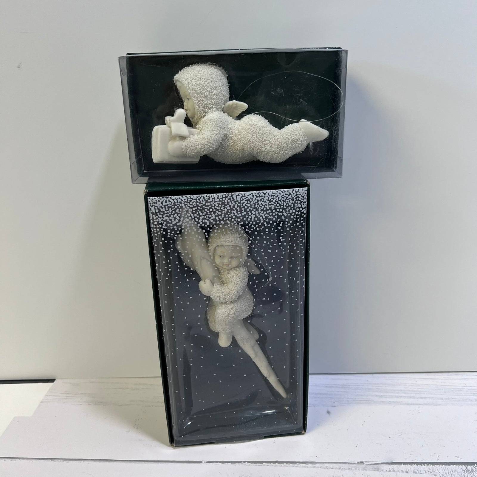 Dept 56 Snowbabies Ornament Lot of 2 Boxed Bisque Porcelain Ornaments 1995